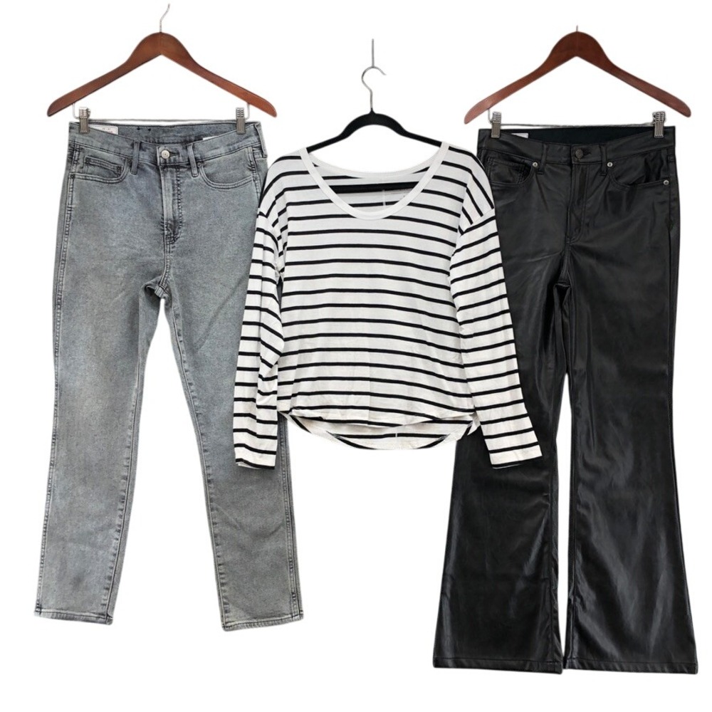 Gap Womens Bundle Size 8R 6S M Gray Jeans Black Faux Leather Pants Striped Tee